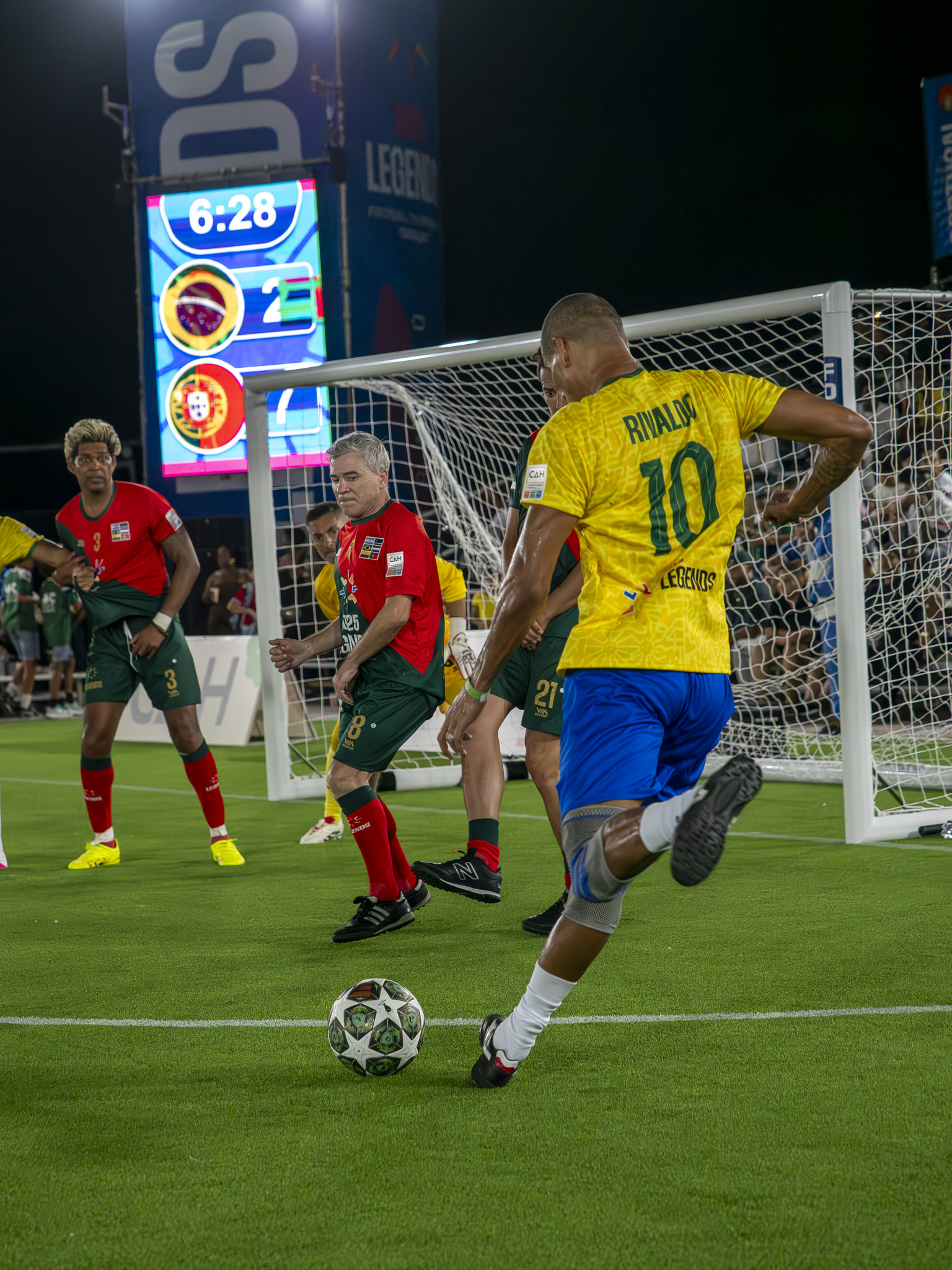 Rivaldo takes a shot on goal against Portugal. Photo by Mario Casamalhuapa