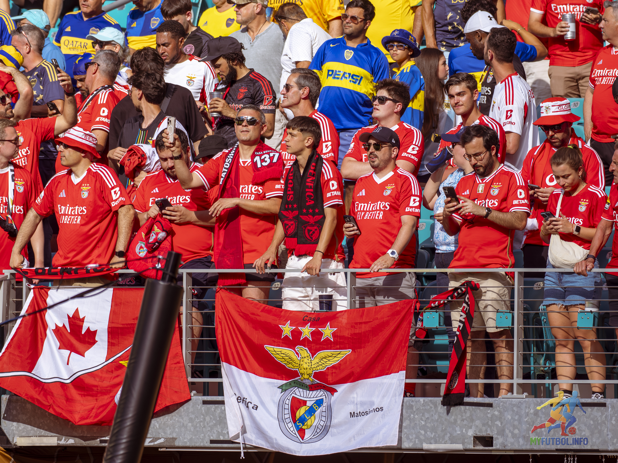 Benefica fans cheer their team in the Hard Rock Stadium. Photo by Mario Casamalhuapa